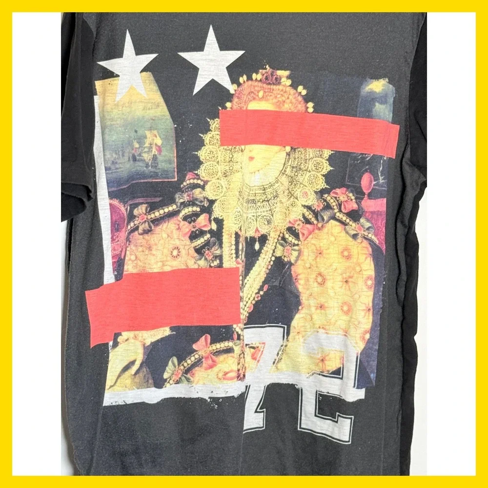 DNINE Reserve Mens Black Graphic T-Shirt Renaissance Art Portrait Red Bar Size L